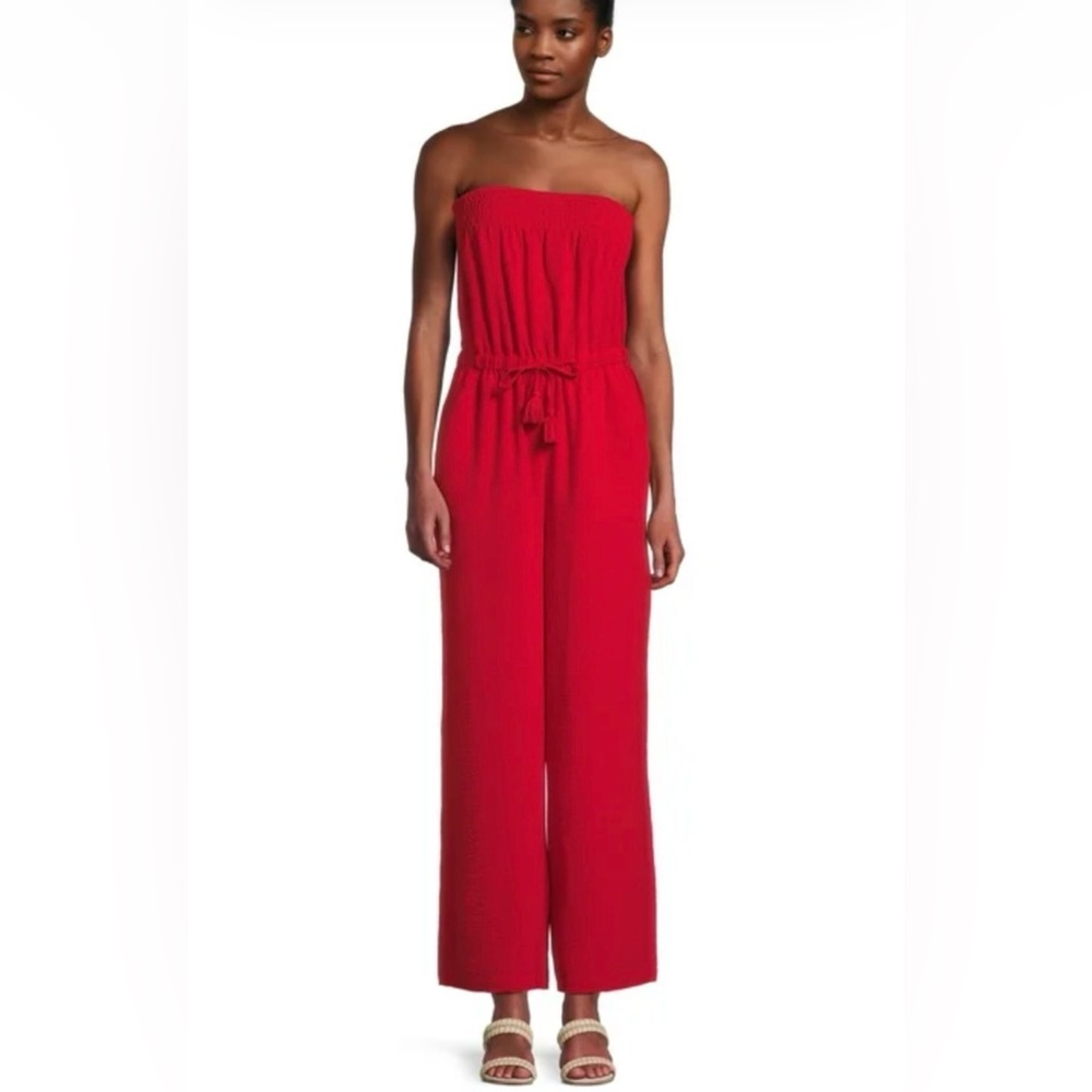 No Boundaries Womens/Juniors Tube Jumpsuit in Red